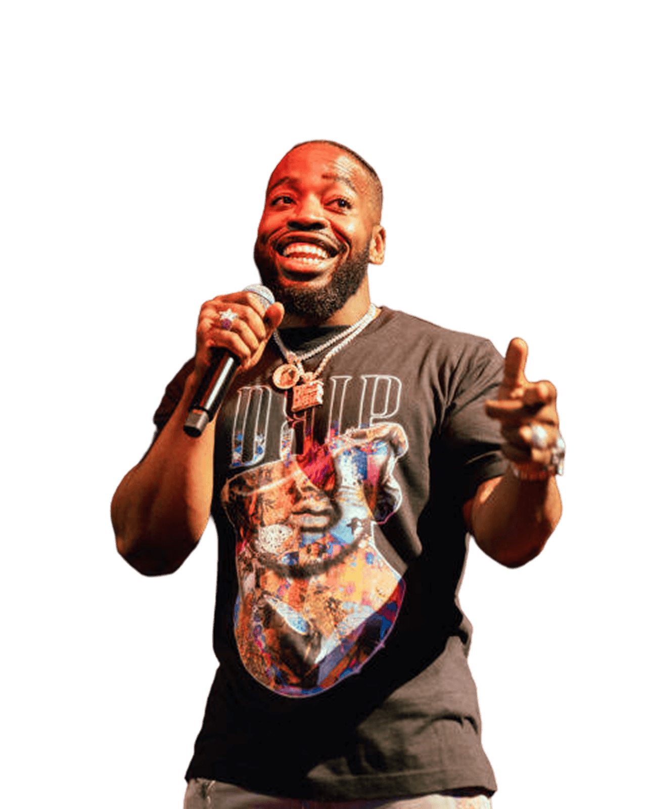 Vic Santoro performing with a microphone